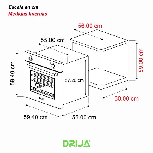 Horno para empotrar a gas oceania 60cm Drija