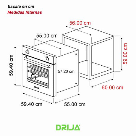 Horno para empotrar a gas oceania 60cm Drija