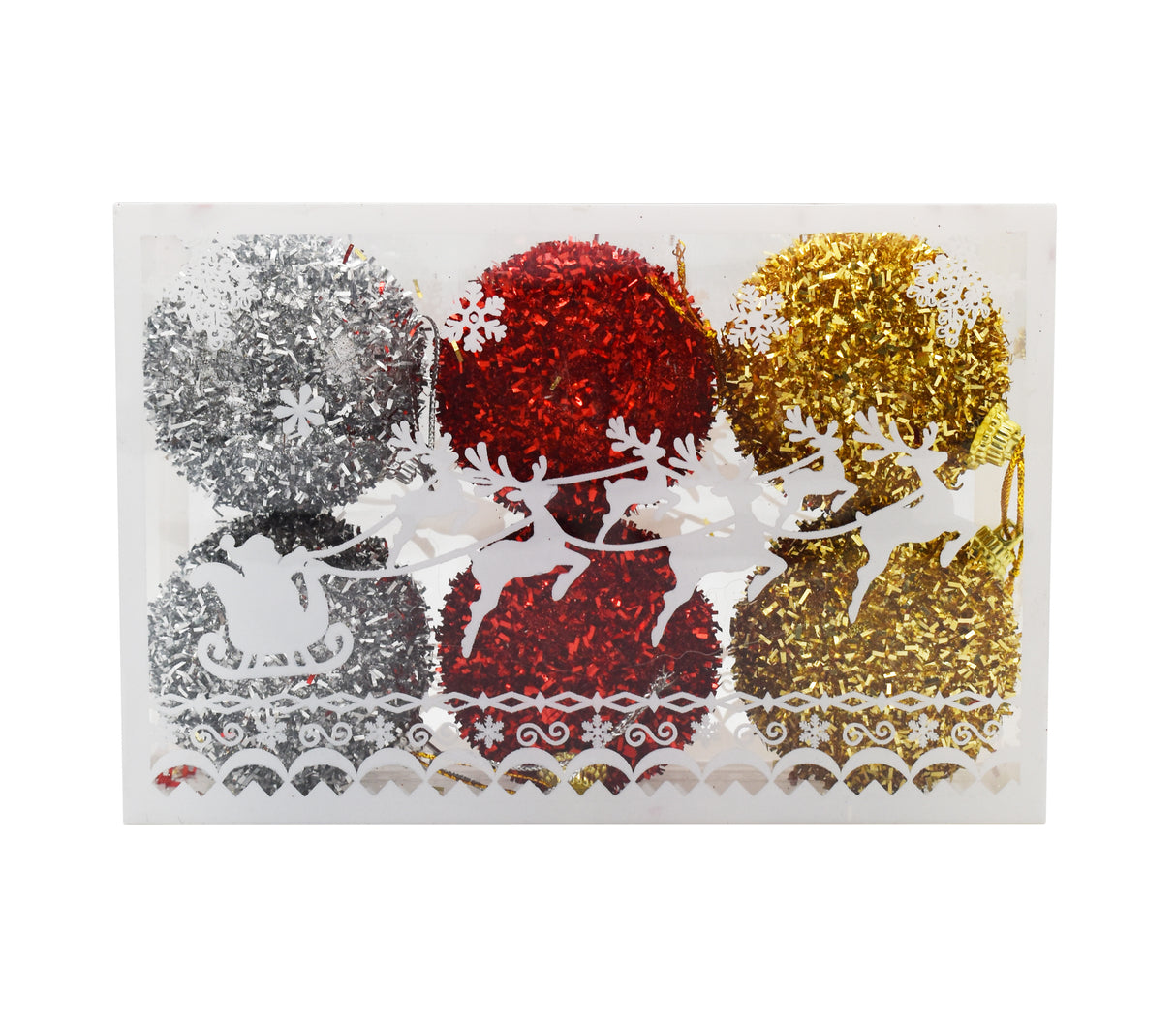 Set de 6 bolas 7cm color oro, plata y rojo Gtronic
