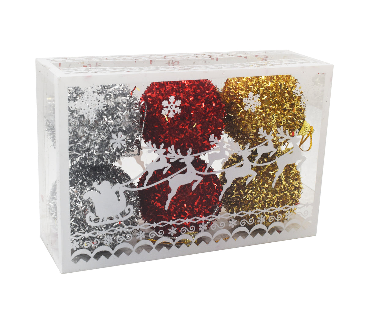 Set de 6 bolas 7cm color oro, plata y rojo Gtronic