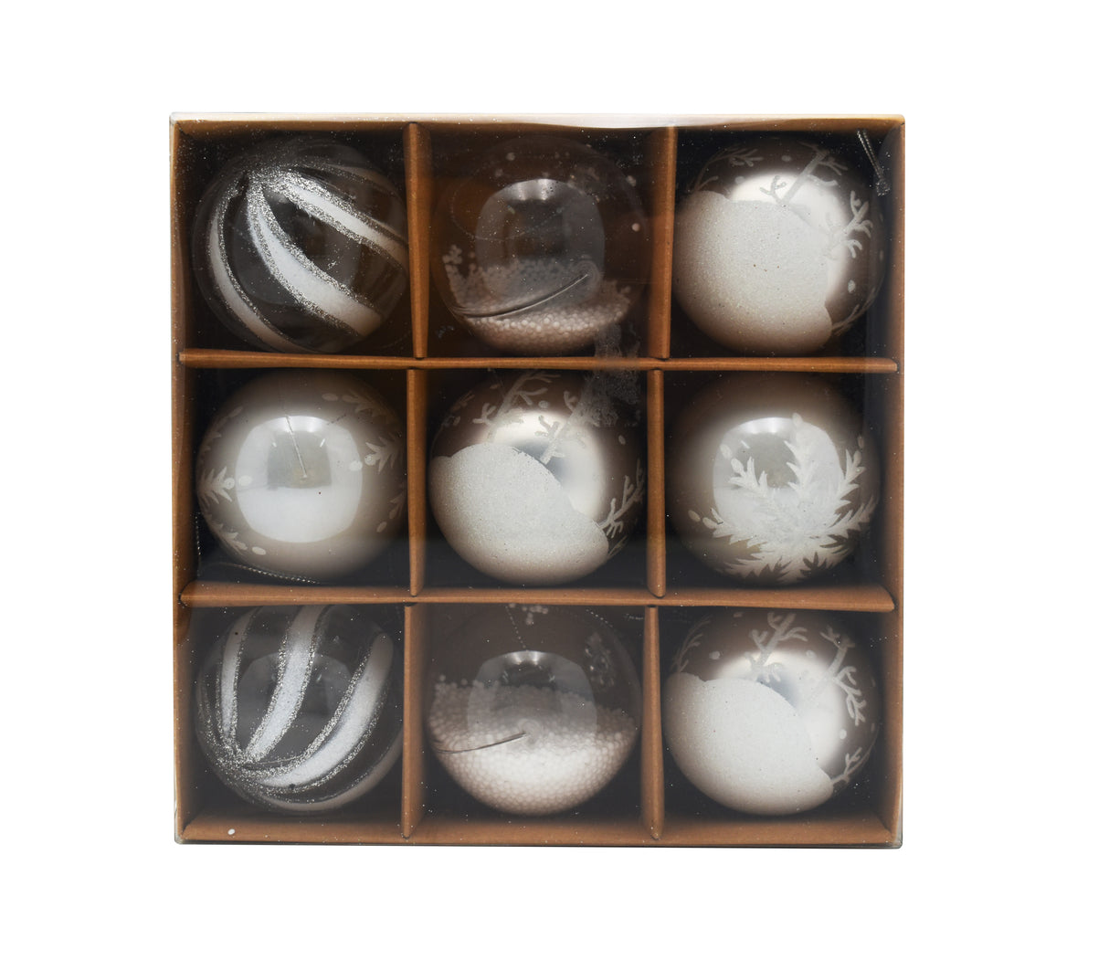 Set de 9 bolas 6cm color plateado y blanco Gtronic