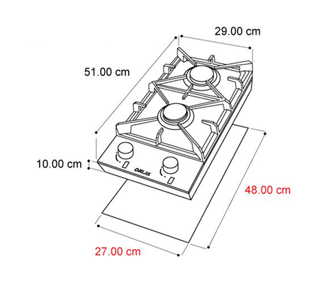 Tope de cocina 2 hornillas 30cm acero milán Drija