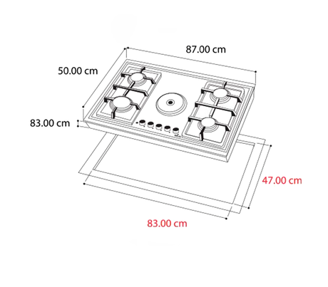 Tope de cocina dual 5 hornillas 30 cm acero verona Drija