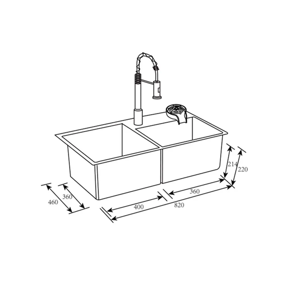 FLUSSO 82 DUAL Fregadero Flusso 82 Dual 2 tinas + accesorios Acero inox Vetrux 2.webp