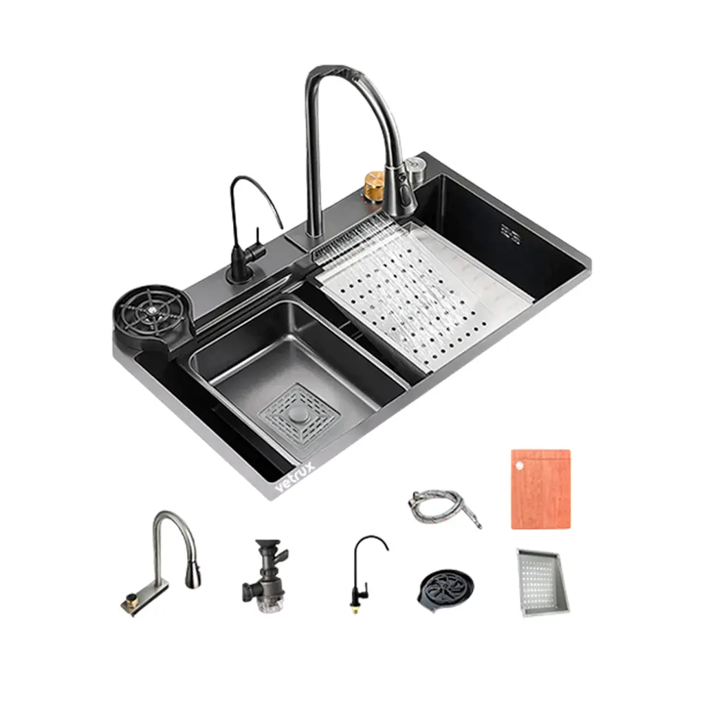 FLUSSO 75 Fregadero Flusso 75 1 tina + accesorios acero Inox Vetrux.webp