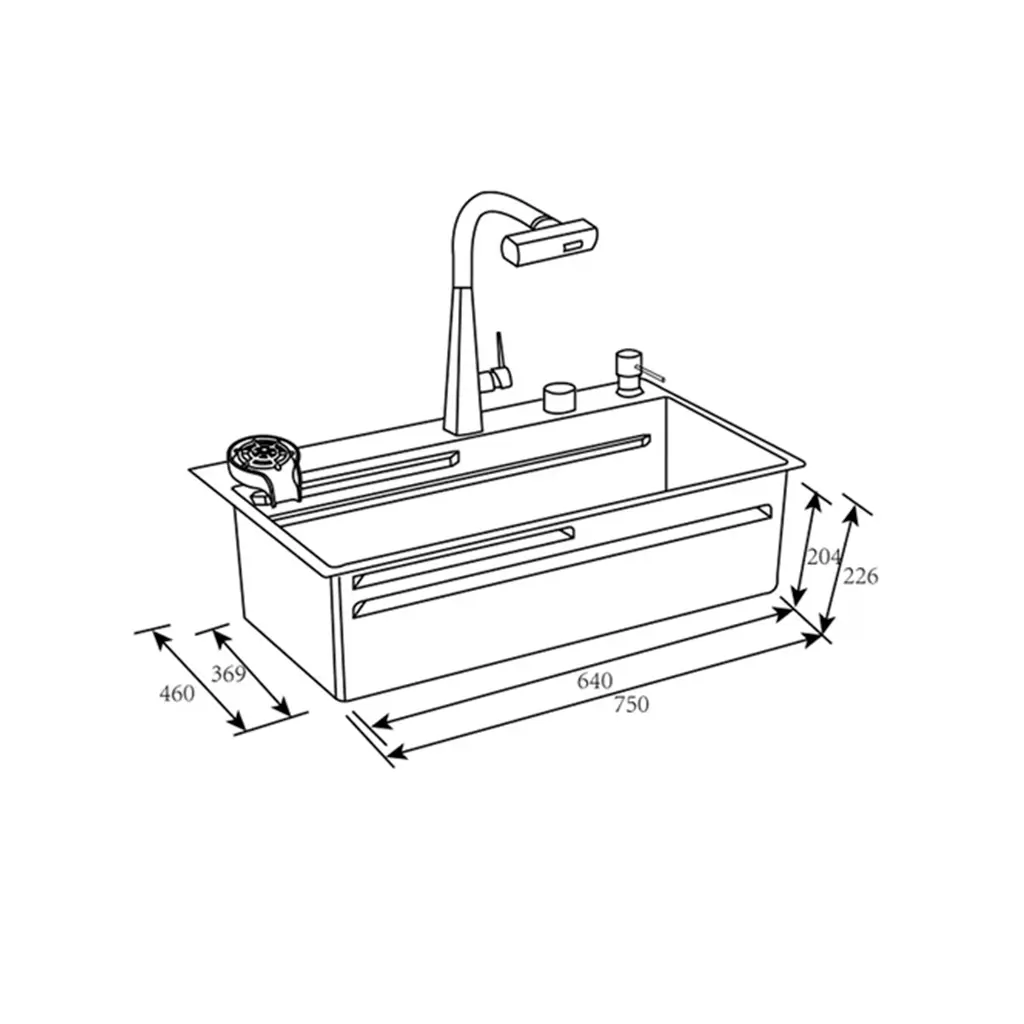 FLUSSO 75 Fregadero Flusso 75 1 tina + accesorios acero Inox Vetrux 0.2.webp