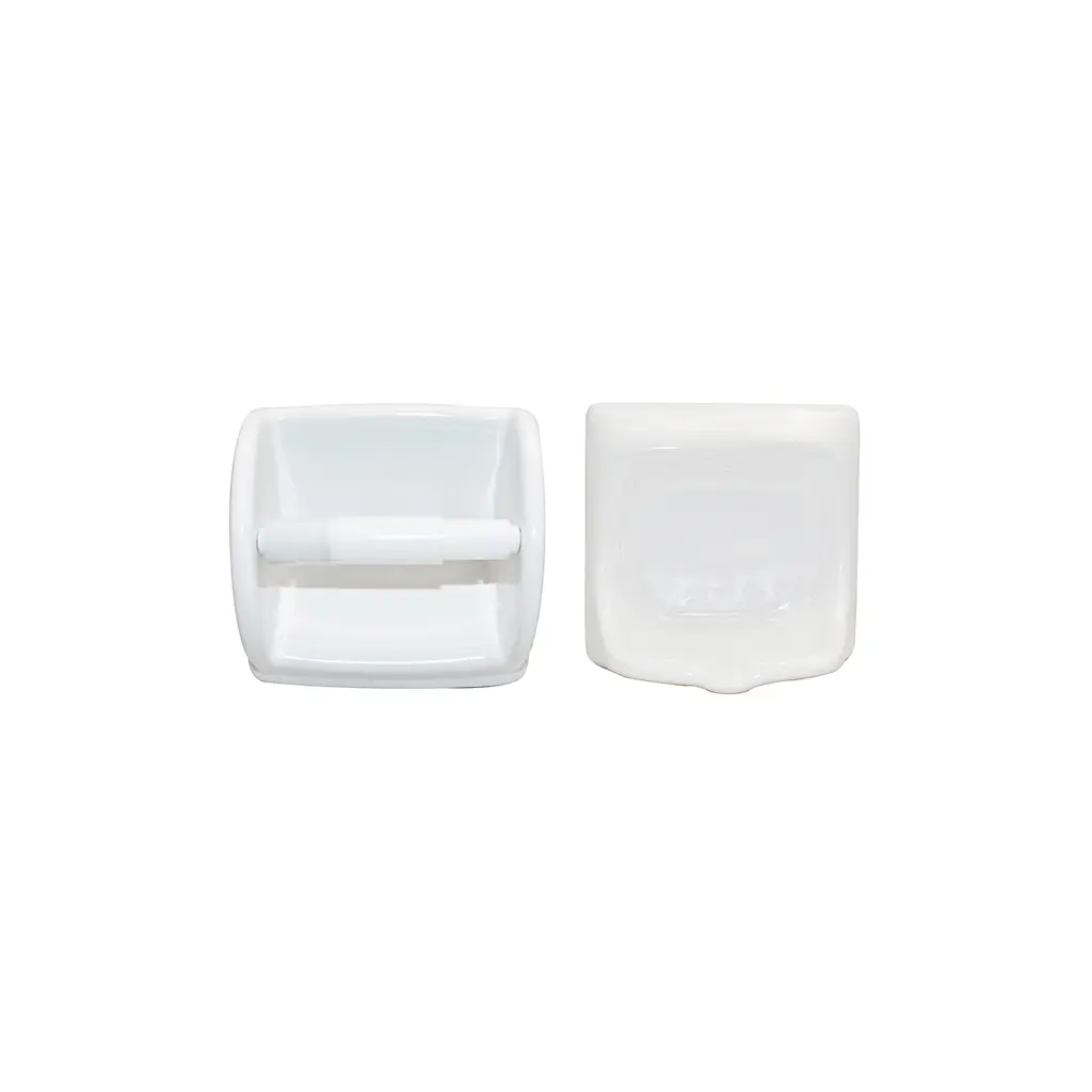 Accesorio bano 2 piezas porta jabon + porta papel blanco Isonic
