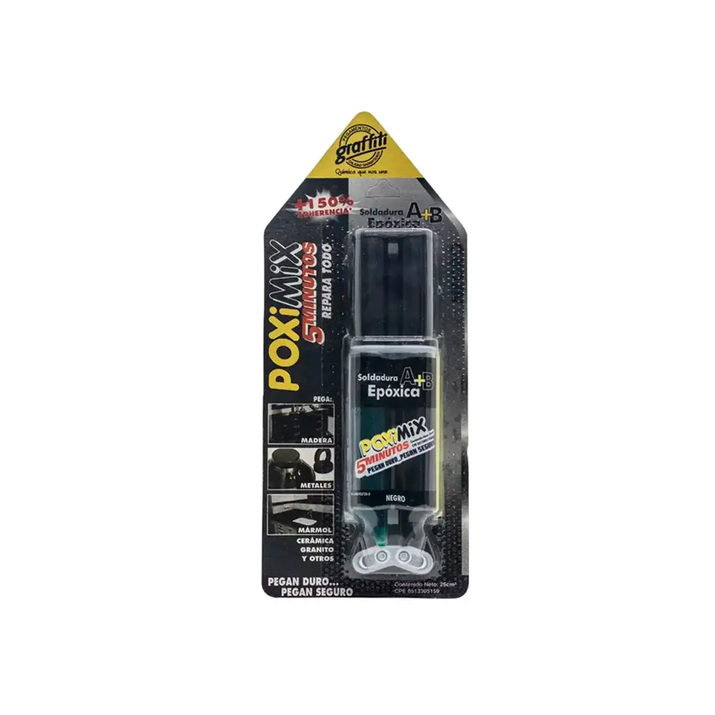 Soldadura Epoxica 5min Jeringa 25 cm³ negro Poximix
