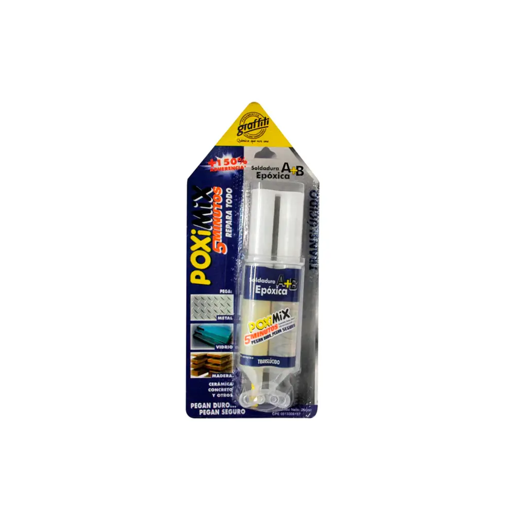 Soldadura Epoxica 5min Jeringa 25 cm³ translucido Poximix