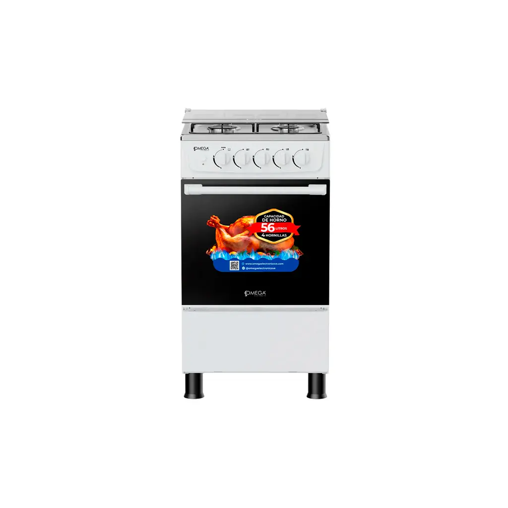 Cocina a gas 4h con tapa de vidrio encendido eléctrico blanca Omega Electronics