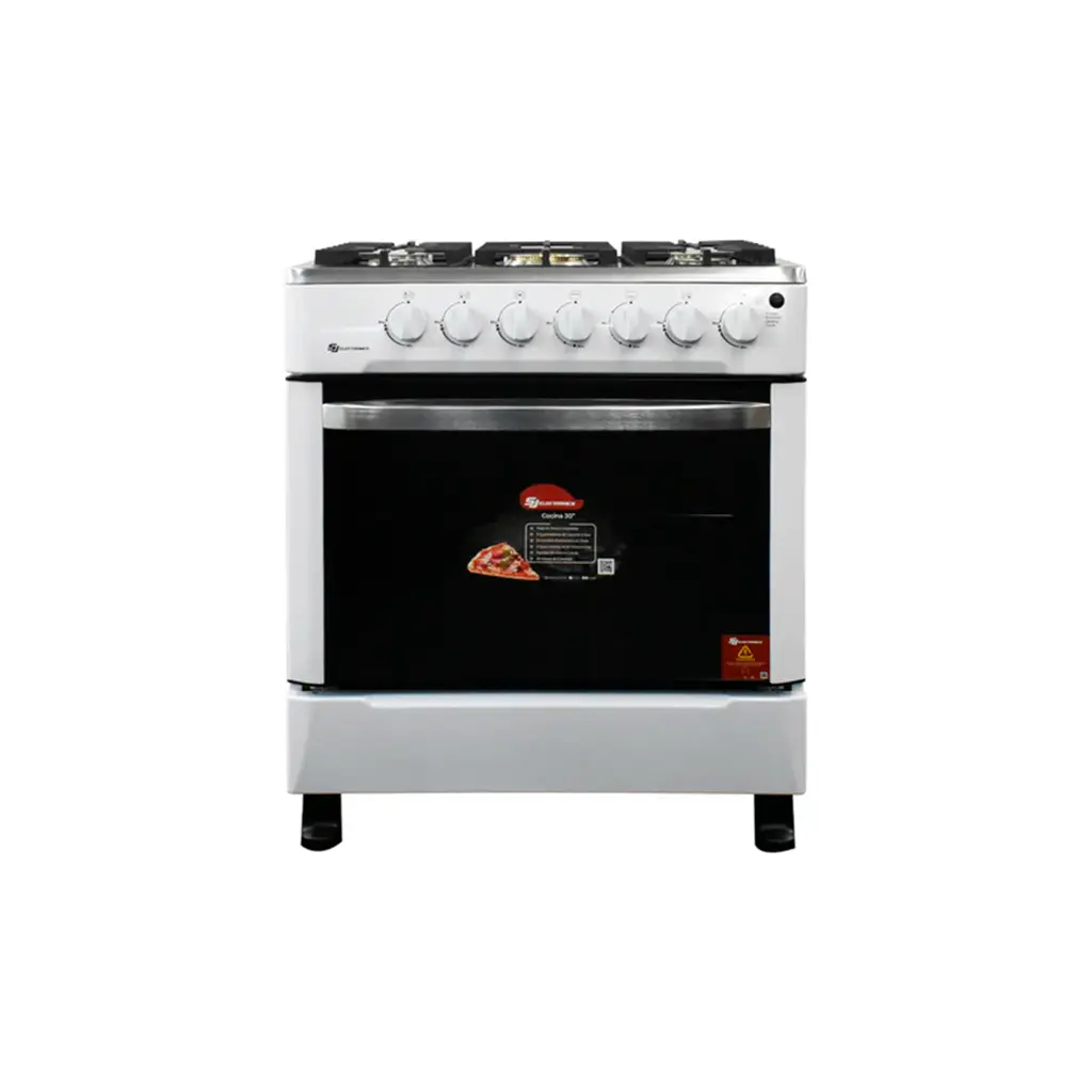 Cocina a gas 30" de piso 5 hornillas horno blanca SJ-30B5H Sj Electronics