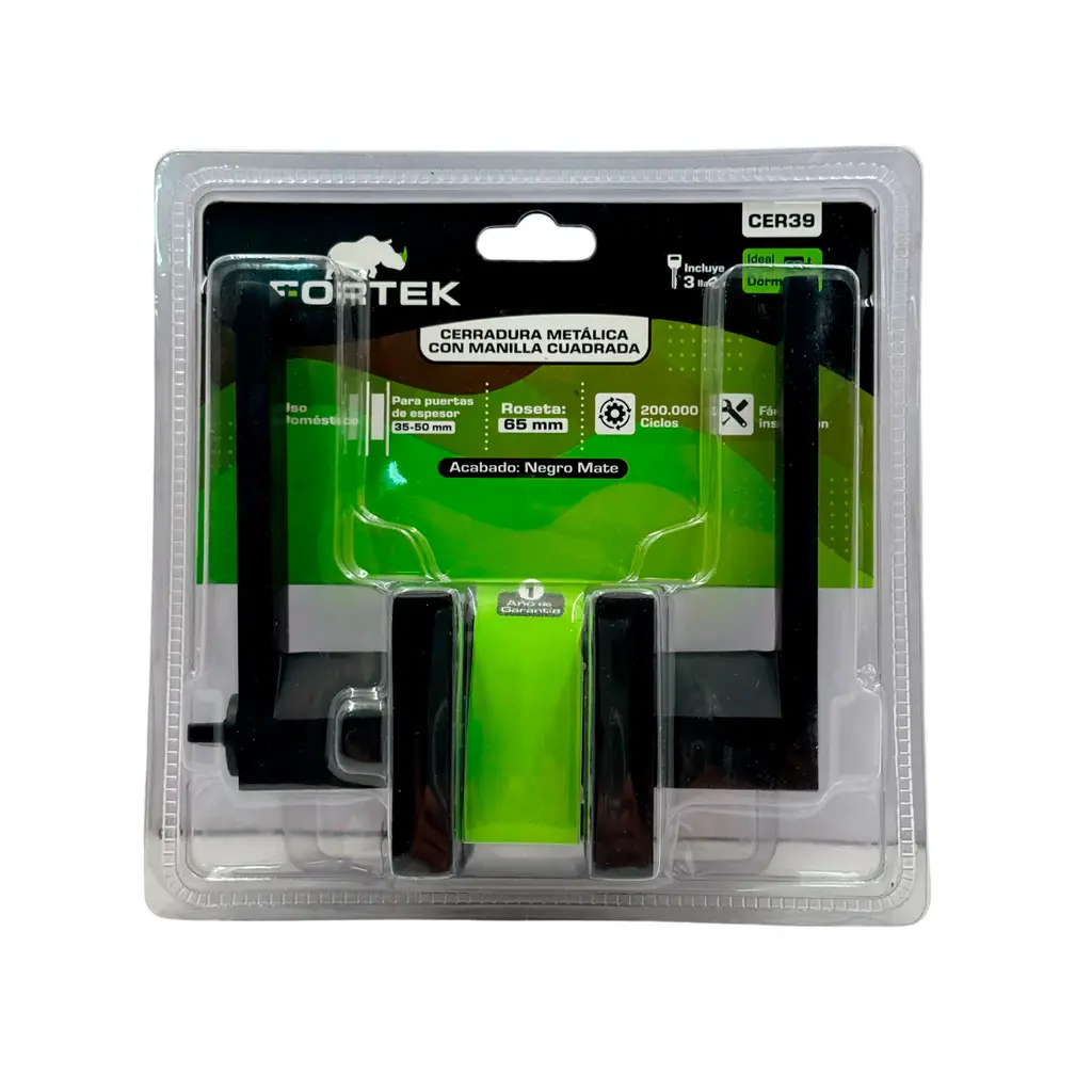 Cerradura con manilla cuadrada para dormitorio negro mate Fortek
