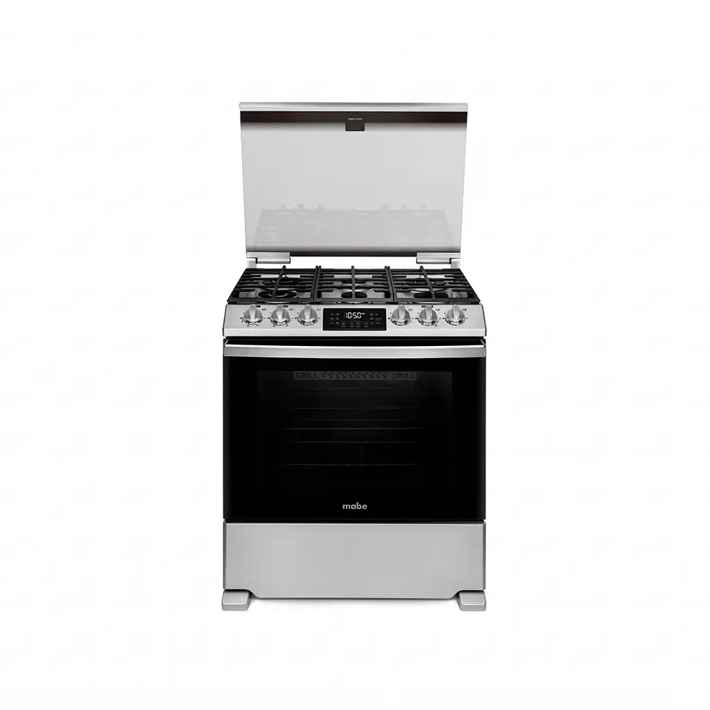 Cocina a gas piso 76cm 6 hornillas con encendido electrico acero inox Mabe