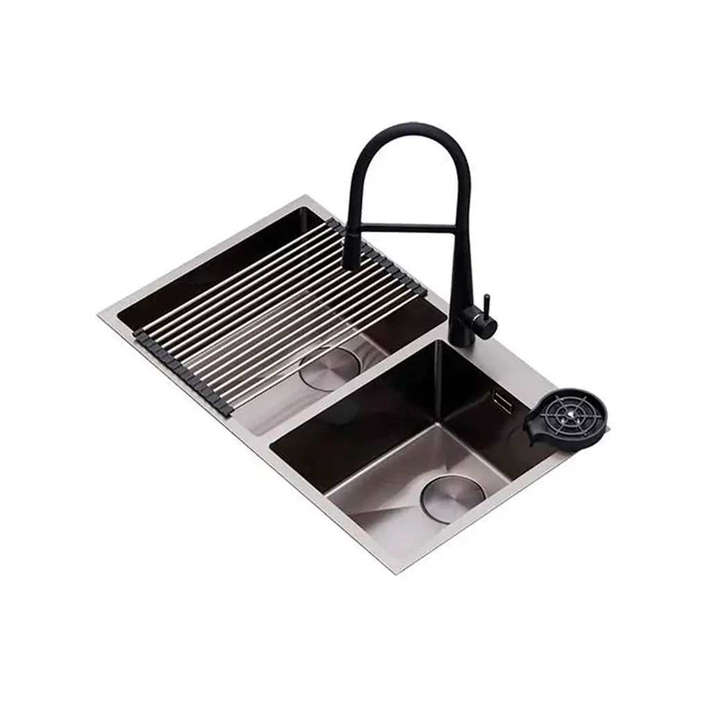 Fregadero Lucca 84 doble tina + accesorios acero inox Drija