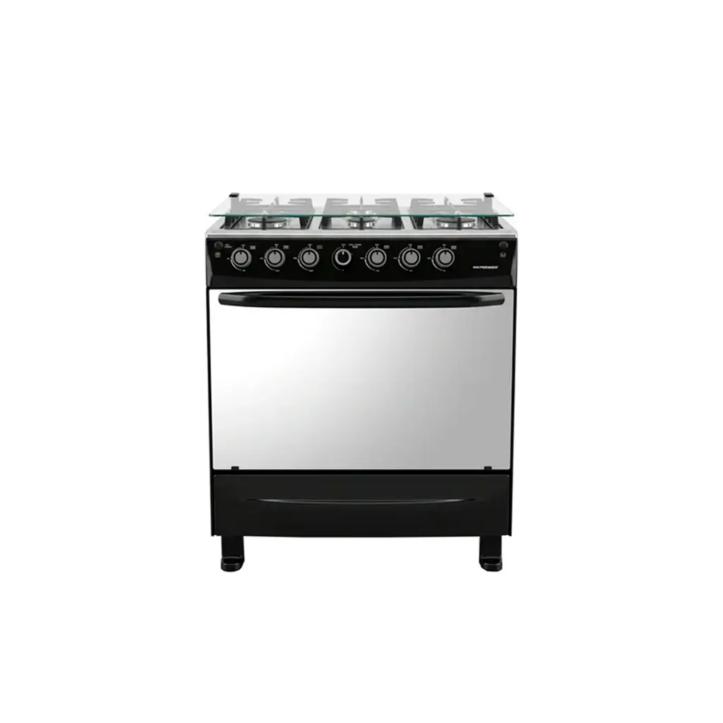 Cocina a gas 30" de piso 6 hornillas con horno negro Premier