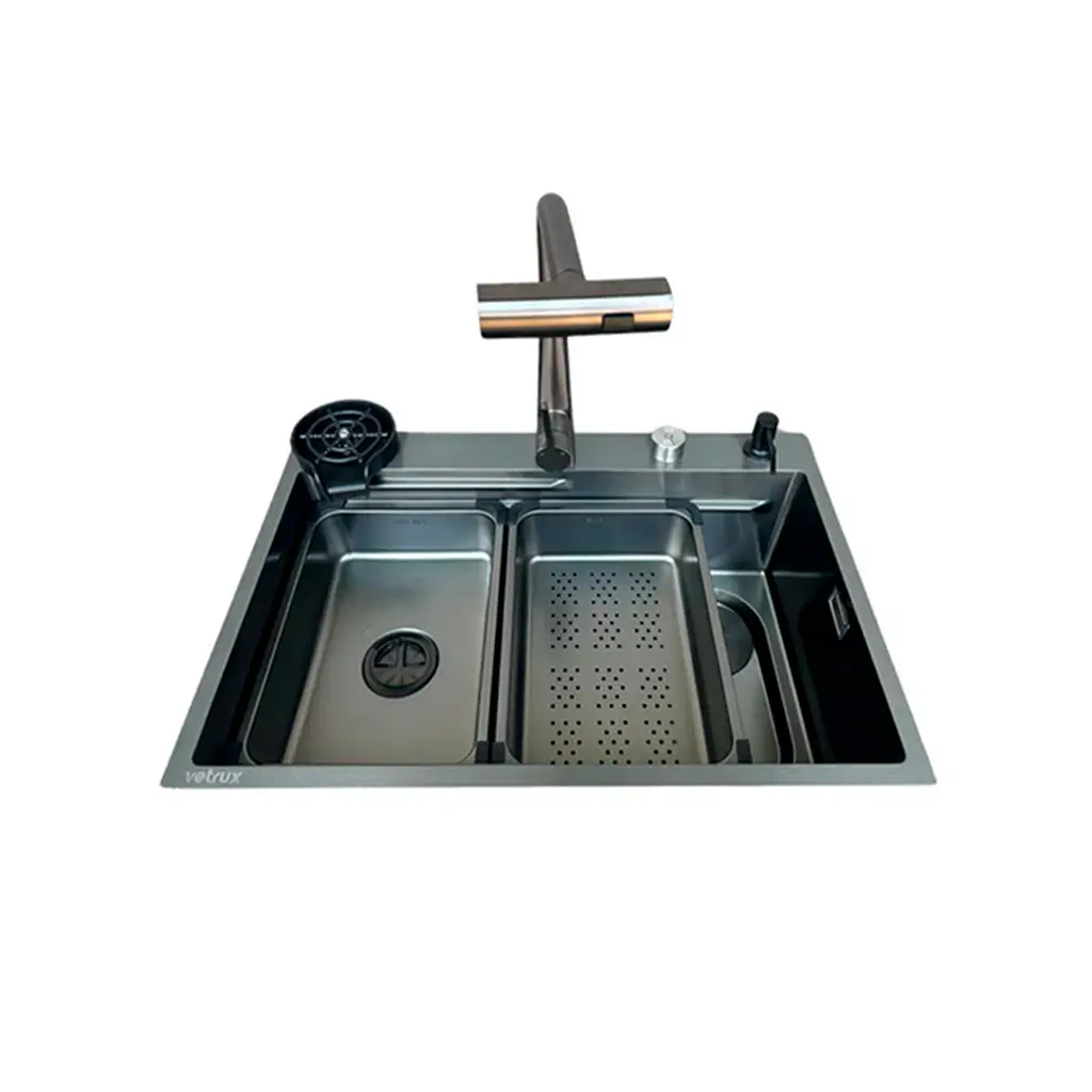Fregadero Flusso Lite 75 1 tina + accesorios acero inox Vetrux