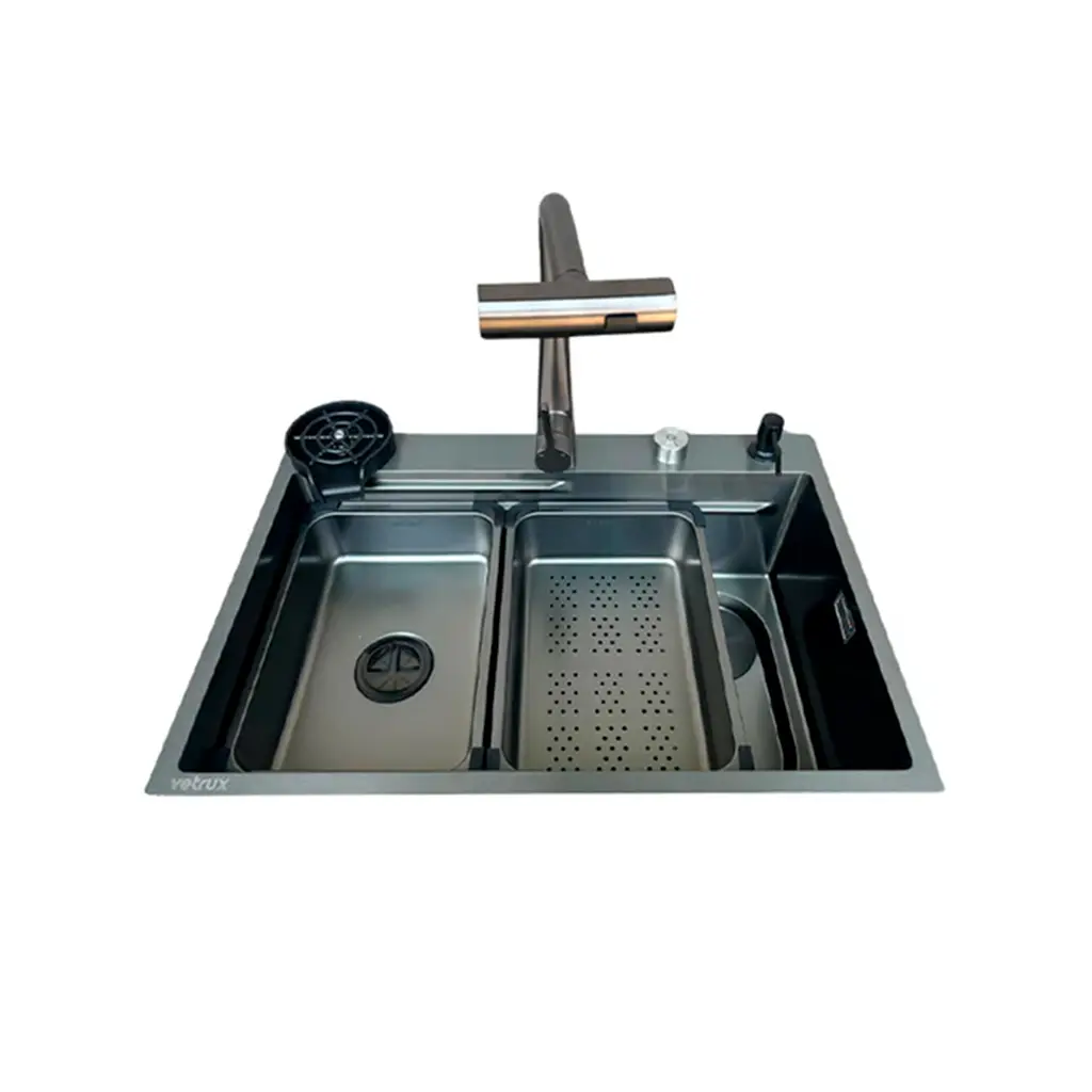 Fregadero Flusso Lite 80 1 tina + accesorios acero inox Vetrux