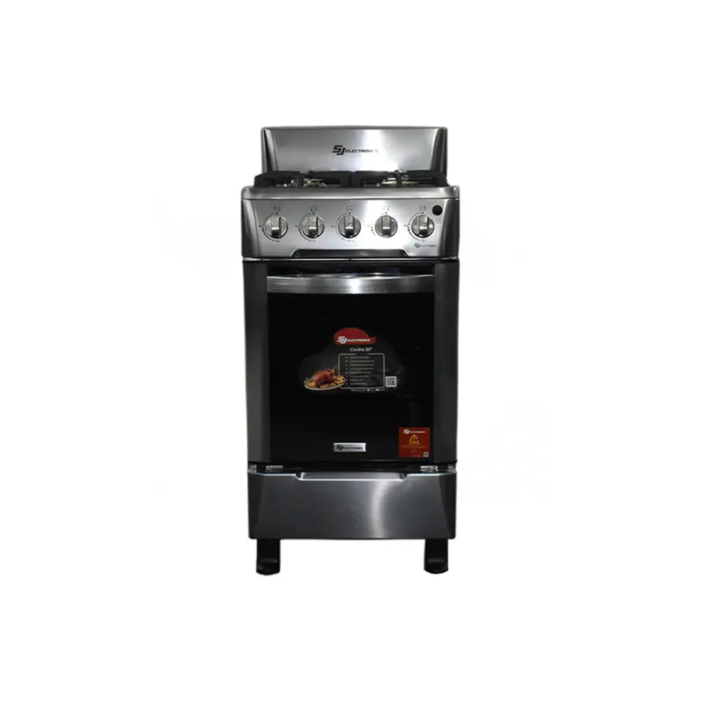 Cocina a gas 20" de piso 4 hornillas horno acero SJ-20A4H Sj Electronics