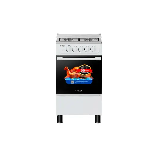 Cocina a gas 4h con tapa de vidrio encendido electrico blanca Omega Electronics