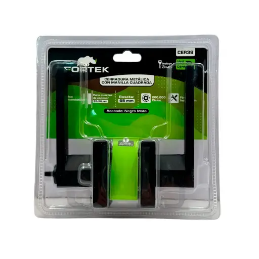 Cerradura con manilla cuadrada para dormitorio negro mate Fortek