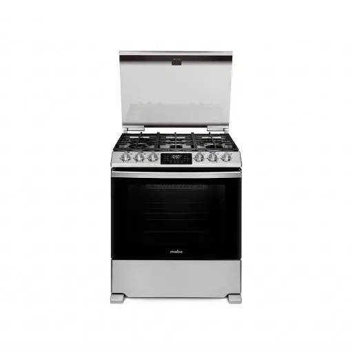Cocina a gas piso 76cm 6 hornillas con encendido electrico acero inox Mabe