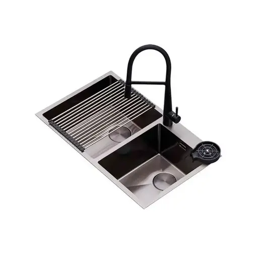 Fregadero Lucca 84 doble tina + accesorios acero inox Drija